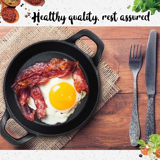 Mini Cast Iron Skillets 6.3 x 6.3 x 1.5 Inch Cast Iron Pan Small Ramekin Set Black Casserole Dish Cookware Oven Safe Mini Skillets for Kitchen Indoor Outdoor Picnic (2 Pack)