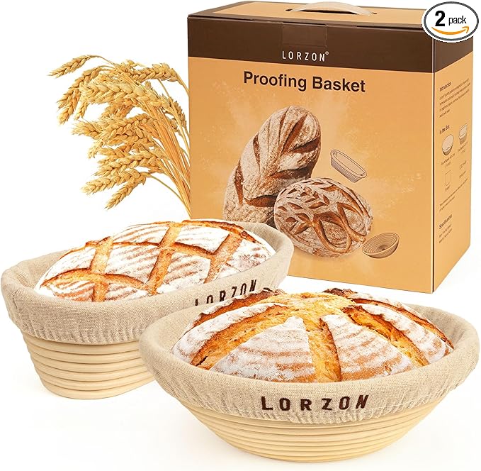 Banneton Bread Proofing Baskets Set of 2, 10" Round & 11" Oval Sourdough Proofing Baskets with Liners, Proofing Baskets for Sourdough Bread Baking
