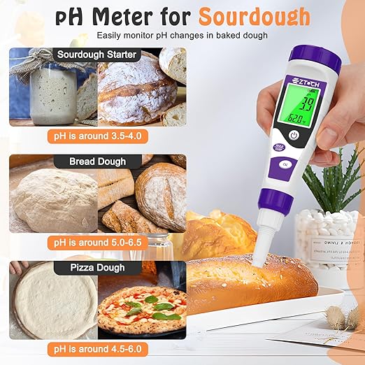 Food pH Meter, Digital pH Meter for Food Fermentation Canning Cooking, Smart Sourdough pH Tester for Bread Cheese Sauces, Measure pH in Water, Brewing, Meat, Sausages, Pickles, Sushi Rice