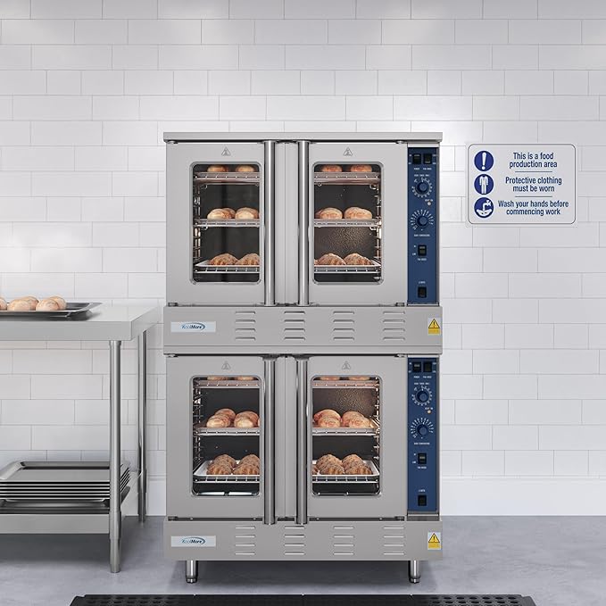 KoolMore 38 in. Full-Size Double Commercial Liquid Propane Convection Oven 108,000 BTU With Stacking And Casters in Stainless-Steel (KM-DCCO54-LPC)