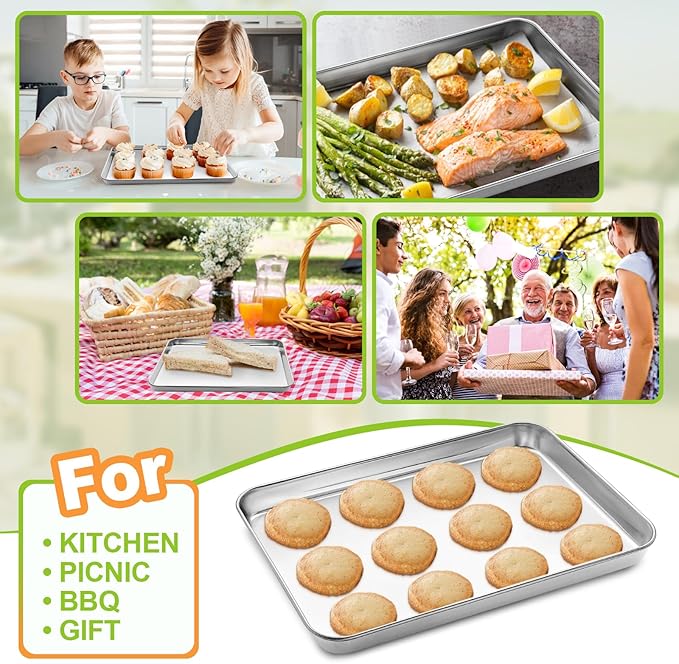 Half Sheet Pan of 2, CEKEE Stainless Steel Baking Sheet Pan Tray Cookie Sheet, Size 18 x 13 x 1 inch, Healthy & Non Toxic, Rust Free & Mirror Finish, Easy Clean & Dishwasher Safe