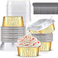 Mini Cake Pans With Lids (10oz,40 Pack) Aluminum Foil Square Cupcake Liners Brownie Baking Cups,Disposable 4”x4” Large Cupcake Pan,Jumbo Muffin Tin Ramekins Holders