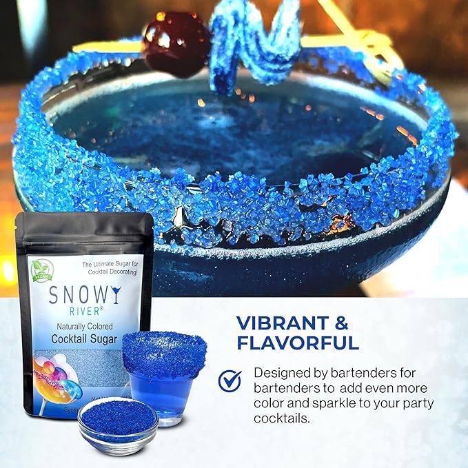 Snowy River Royal Blue, Cocktail & Margarita Sugar Rimmer - Vibrant Color Glass Rimming Sugar with Medium Crystal Texture - 4oz