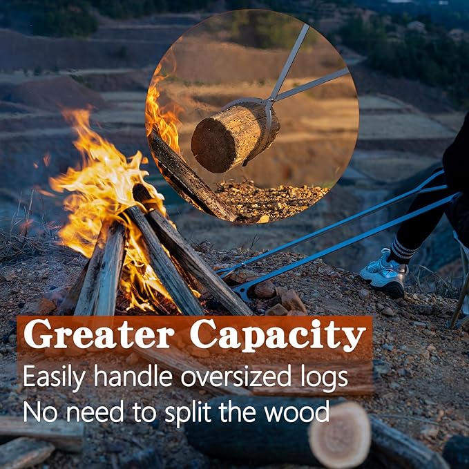 28" Stainless Steel Fire Log Tongs Firewood Grabber and Fire Poker Set,Large Fire Pit Tool Outdoor/Indoor Bonfire Campfire Backyard Deck Camping Log Grabber Safely Moves Firewood