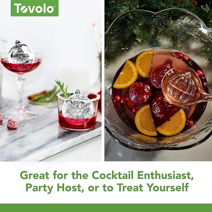 Tovolo Christmas Ornament Ice Molds, Odor and BPA Free - Dishwasher Safe, Set of 2, Tree & Snowflake