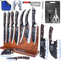 XYJ Knife Block Set, High Carbon Steel Blades, Kitchen Knives Set with Block, Cutting Board, Sharpening Steel, Scissors, Gloves, Mini Knife, Towel, Full Tang Knives, Pakkawood Handle