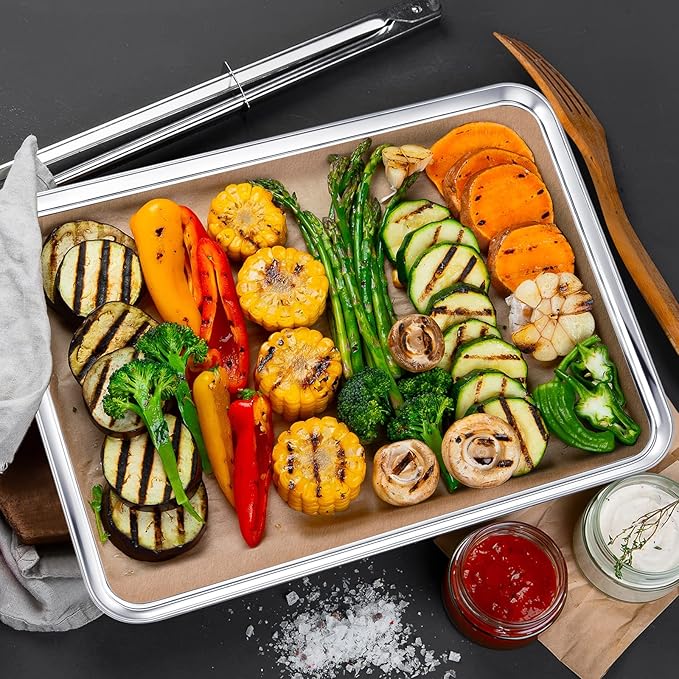 Mimorou 6 Pcs Baking Sheet Set Stainless Steel Cookie Sheet Cookie Baking Pan Bakeware Oven Tray Dishwasher Safe Commercial Grade Pans(18x13x1 Inch)