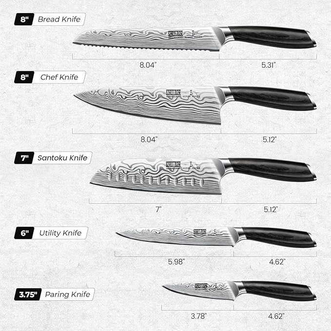 HOSHANHO 5 Pieces Knife Set, Professional Powder Steel Chef Knife Set, Ultra Sharp Japanese Kitchen Knives Set with Ergonomic Pakkawood Handle