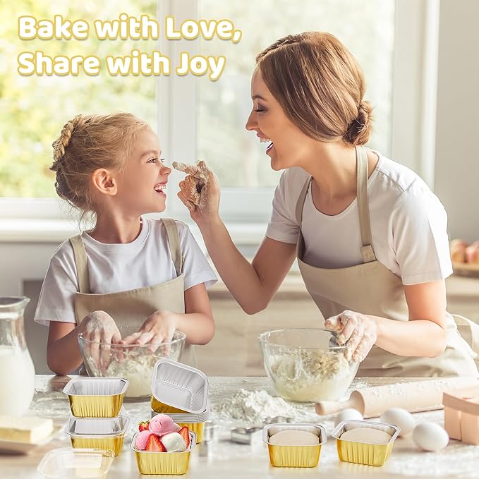 40 Pack 5 OZ Mini Cake Pans with Lids, Disposable Square Aluminum Foil Brownie Baking Cups, Mini Aluminum Foil Cupcake Muffin Tin Ramekins, Flan Molds Cake Containers for Wedding Birthday Party