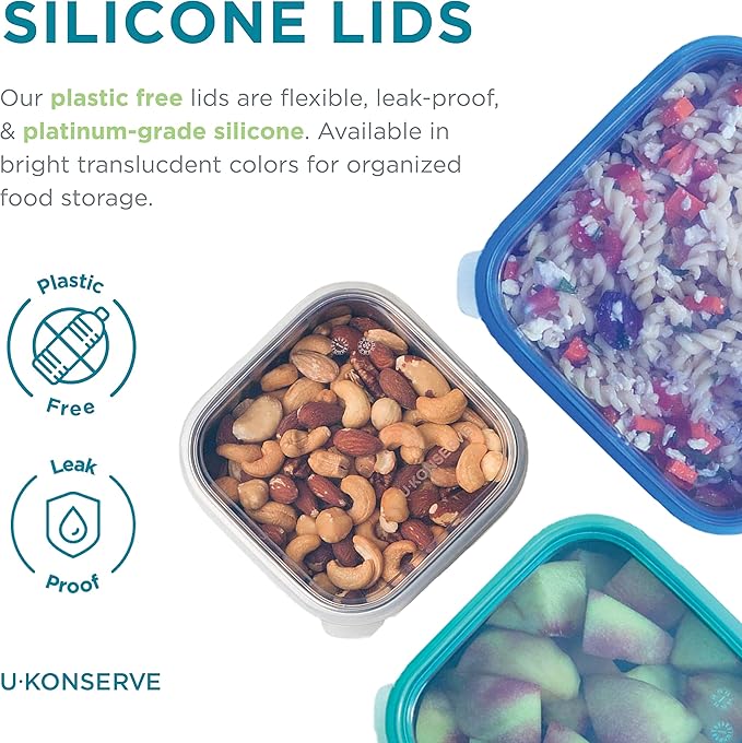 U Konserve Stainless Steel Food Storage Bento Box Container, Leak Proof Silicone Lid Dishwasher Safe - Plastic Free (30oz Clear)