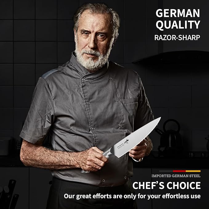MAD SHARK 8 Inch Chef Knife, Professional Kitchen Knife with German High Carbon Steel, Ultra Sharp & Ergonomic Handle for Meat, Vegetables Cooking Knife for Mens, Mom & Dad Birthday Gifts (Gift Box)