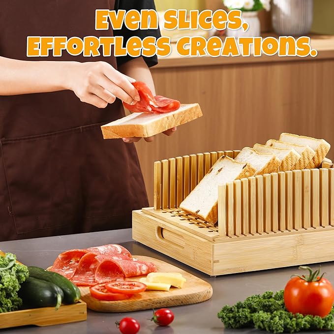 Slicer for Homemade Loaves – Adjustable Bamboo Bread Cutter, Wide Sourdough Slicing Guide, Gift for Home Bakers