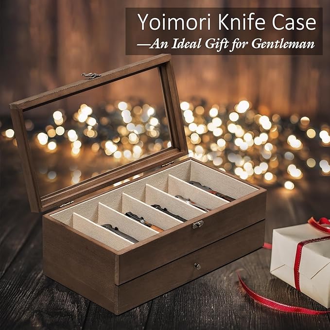 Knife Display Case, 2-Layer Pocket Knife Case Display & Storage Knives, Solid Wood Knife Case for Collections, Gift for Boyfriend Fathers Day Birthday Gifts((Walnut)