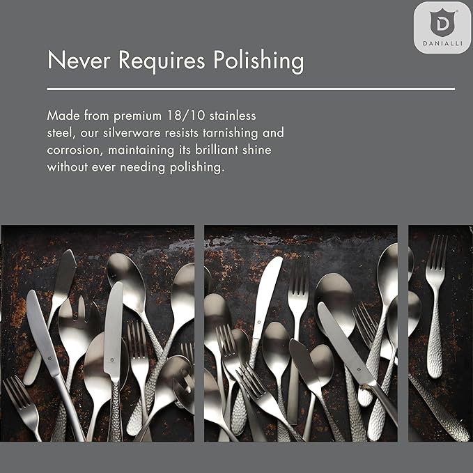 Hammered Silverware Set | Premium 18/10 Stainless Steel Flatware Service for 4 | Heavy-Duty & Dishwasher Safe | Built to Last (20-Piece, Marettimo Hammered)