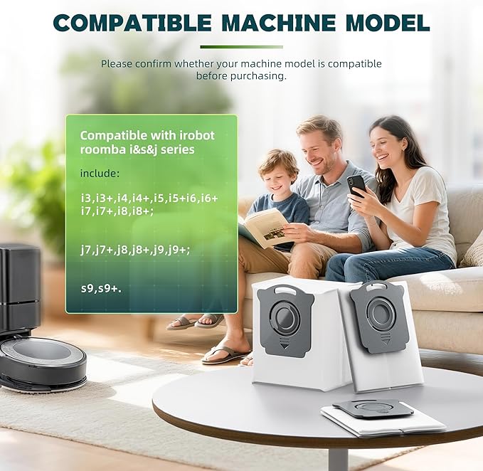 Vacuum Bags Replacement Compatible with iRobot Roomba i7, i7+, i3, i3+, i1+, i4, i4+, i6, i6+, j7, j7+, i8, i8+,s9, s9+ Plus, i & s & j Series Clean Base Automatic Dirt Disposal Bags, Pack of 6