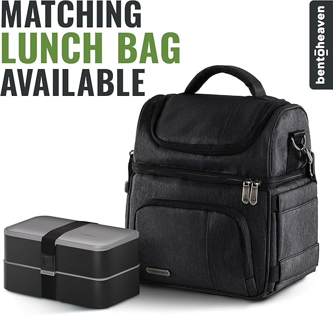 Bentoheaven Premium Bento Box Adult Lunch Box with Compartments for Women & Men, Set of Utensil & Chopsticks & Dip Container, Cute Japanese Kids Bento Lunch Box, Microwavable (Whispering Gray)