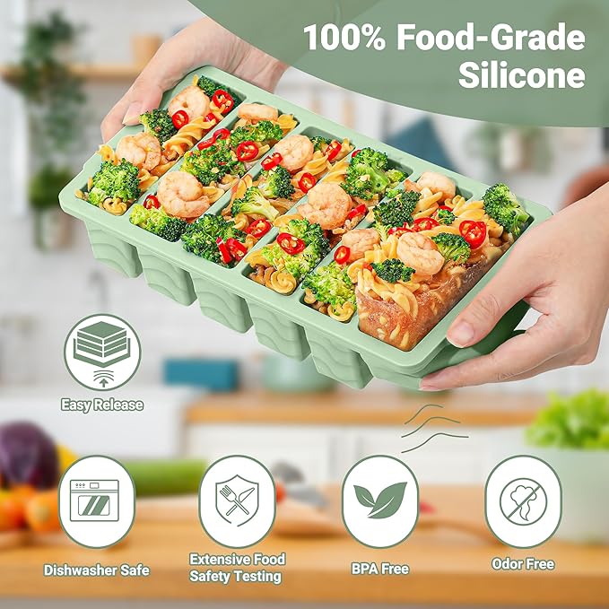 1/2 Cup Silicone Freezer Molds with Lid, 2-Pack Silicone Freezer Trays for Soup, Sauce & Broth – Meal Prep Containers, Large Ice Cube Tray, Oven & Dishwasher Safe