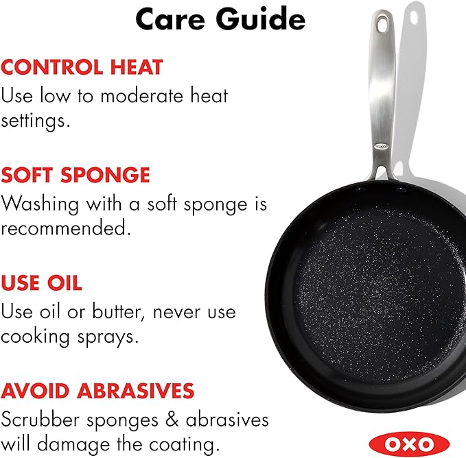 OXO Enhanced 12” Nonstick Frying Pan Skillet with Lid, Ceramic PFAS-Free Cookware, Stainless Steel Handle, Eggs & Omelets, Dishwasher & Oven Safe, Biscuit Brown