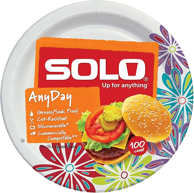 Solo Anyday 10" Paper Plates, Mega Pack of 100ct