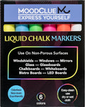 Liquid chalk markers washable, erasable, dry or wet erase. 6 neon markers for whiteboards, glass boards, mirrors, chalkboards, windows, car windshields, glass. Non-toxic, reverse tip pens