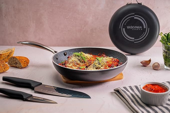 Vasconia Urban 12" Nonstick Frying Pan (Black) - Advanced Nonstick Coating Aluminum Skillet with Fast Cool Handle - Grill Oven Dishwasher Safe up to 475°F Cooking Pans for Most Stovetops