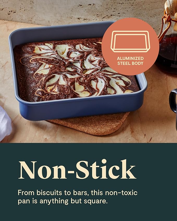 Caraway 9” Square Pan Duo - Non-Stick Ceramic Coating - Free From Forever Chemicals - Cake Pan Perfect for Brownies, Lemon Bars, & More - Navy