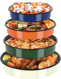 Enamel Round Baking Pans Set Roasting Dish 4-Pack 9/10/12/14 Inch Non Stick Large Cookware for Cake Bread Pie Pizza Turkey Steak, Non-Toxic Carbon Steel Oven Dishwasher Safe Thanksgiving Bakeware