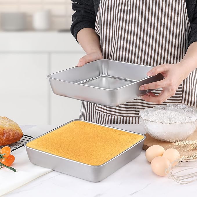 LIANYU 6 Pack 8 x 8 Inch Square Baking Cake Pan, Stainless Steel Brownie Bread Cake Molds, Square Bakeware for Lasagna Pie, Oven & Dishwasher Safe