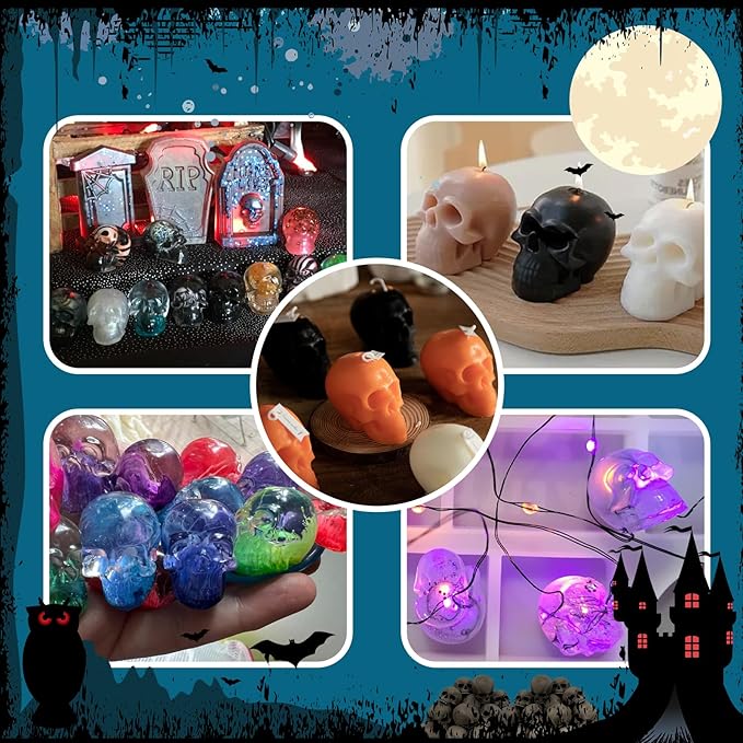 10 PCS Mini Skull Resin Molds, Halloween Silicone Molds for Epoxy Resin Casting Arts Crafts, Little Skull Molds for Keychain Bracelet Earrings Jewelry Cute Candle String Lights Making Halloween Decor