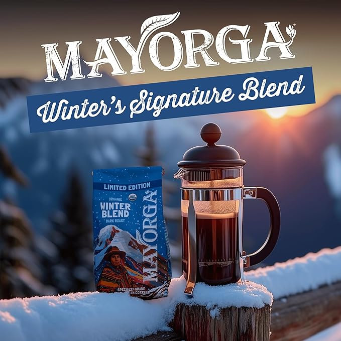 Mayorga Seasonal Dark Roast Coffee, 2 lb bag - Winter Blend Coffee Roast - 100% Arabica Whole Coffee Beans - Bold & Smooth Organic Coffee - Specialty Grade, Non-GMO, Direct Trade, Kosher