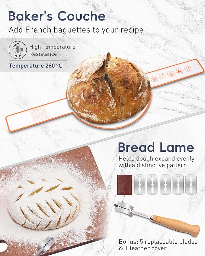 30-Pcs Sourdough Bread Baking Supplies - Sourdough Starter Kit | Including 9 inch Round and 10 inch Oval Banneton Proofing Basket，Precision Measuring Spoons，Electronic scales