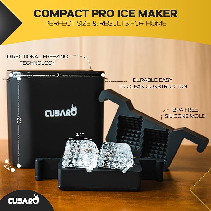 2.4" Patterned Clear Ice Cube Maker – Premium Textured Square Ice Mold with Hard Shell Case & Bonus Freezer Bag – Crystal Clear Ice with Lattice Detail for Whiskey & Cocktails