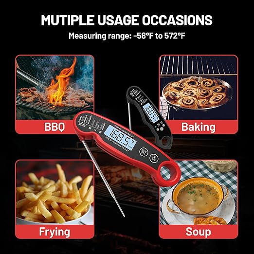 𝟮𝟬𝟮𝟱 𝙐𝙥𝙜𝙧𝙖𝙙𝙚𝙙 Instant Read Digital Meat Thermometer by puxyblue - 2 Pack Waterproof & Super Fast Food Thermometer Widely Used for Indoor & Outdoor Cook, Grill, Bake, BBQ, Candy Making