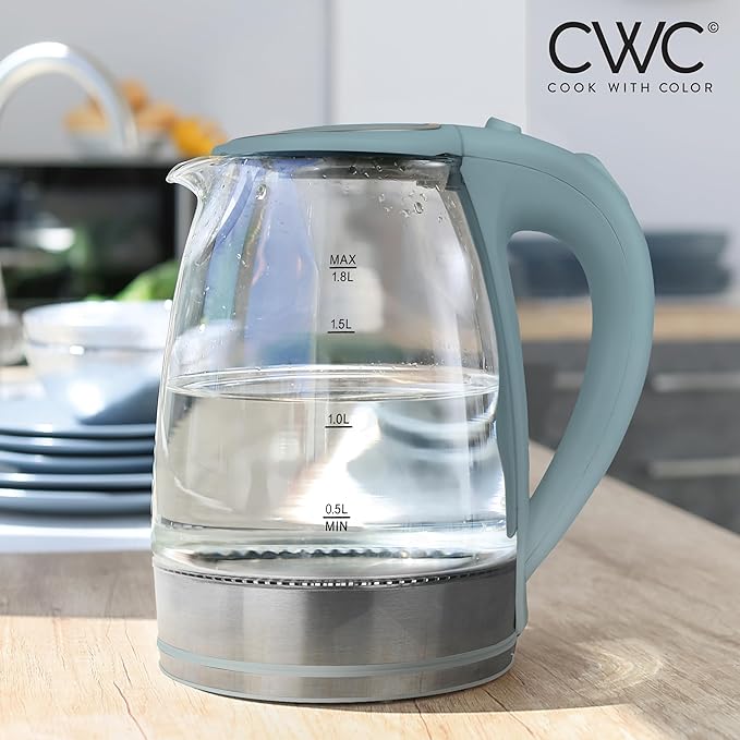 COOK WITH COLOR Electric Tea Kettle, 1.8L Cordless Hot Water Boiler, 1200W Rapid Boil, Auto Shutoff & Boil Dry Protection, BPA-Free, Sleek Countertop Design, Slate Blue