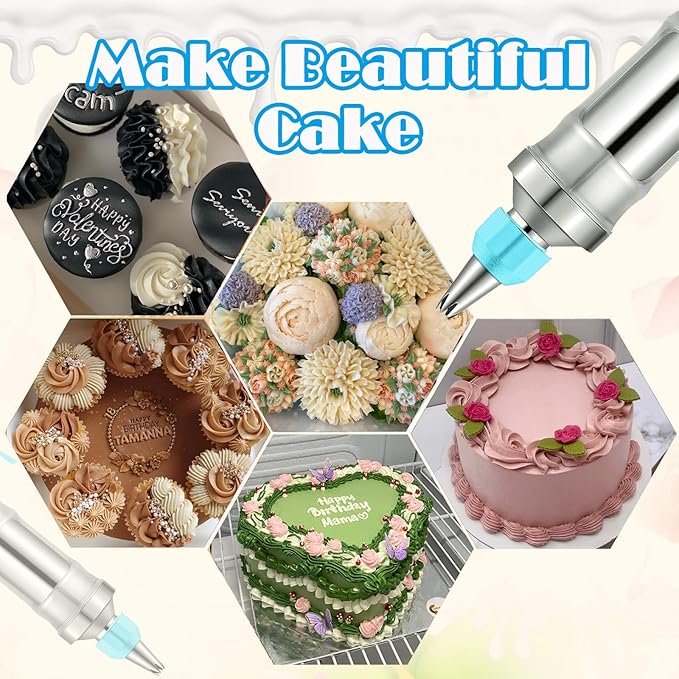Novano Dessert Decorating Syringe Set, Frosting Piping Kit Stainless Steels Cake Decorating Kit with 6 Piping Tips & 9 silicone cupcakes, Cupcake Decorating Kit Piping Bags and Tips Set
