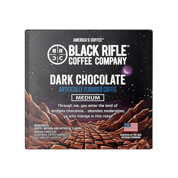 Black Rifle Coffee Company Dark Chocolate K-Cups, Rounds 12-count– Rich Dark Chocolate Favor Blended with Bold Roast in Convenient Pods