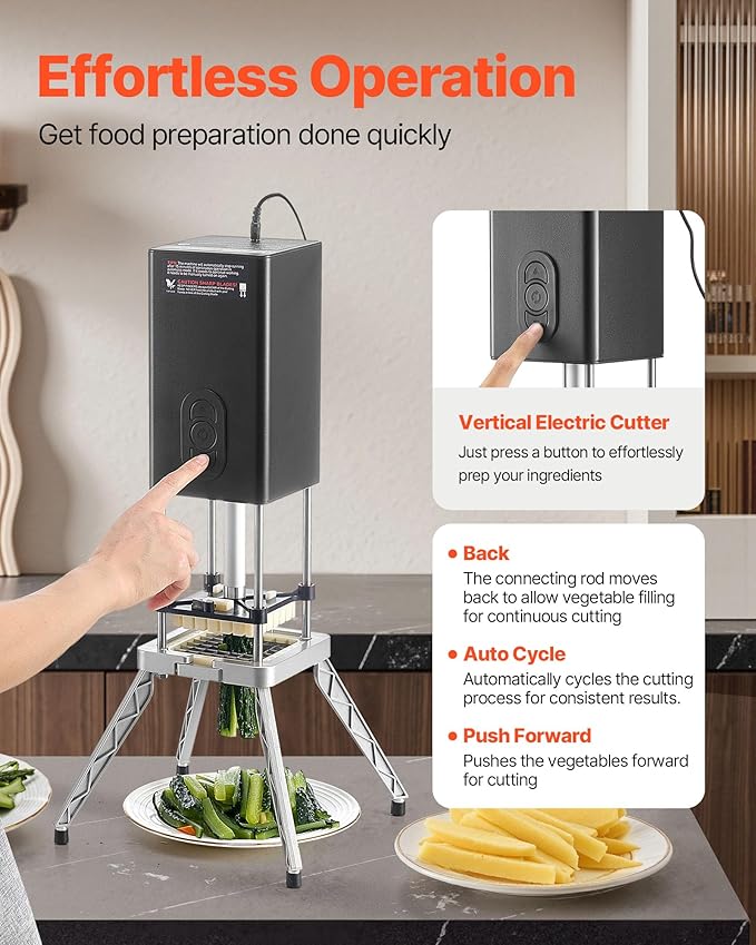 VEVOR Commercial French Fry Cutter, 1/2-Inch 3/8-Inch Blade Stainless Steel Vegetable Fruit Chopper with 2 Replacement Blades, Electric Potato Slicer Dicer for Restaurants & Home Kitchen