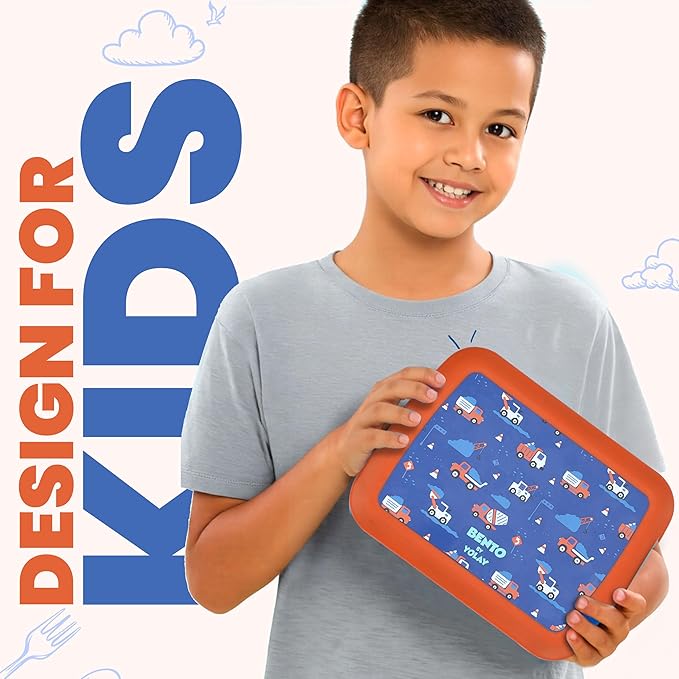 YOLAY Bento Box for Kids Lunch Box Leak-Proof, 5-Compartment Lunch Box Kids for Ages 3-10, Durable with Anti-Slip Base, Suitable for Schools, Outdoor and Travel (Trucks)