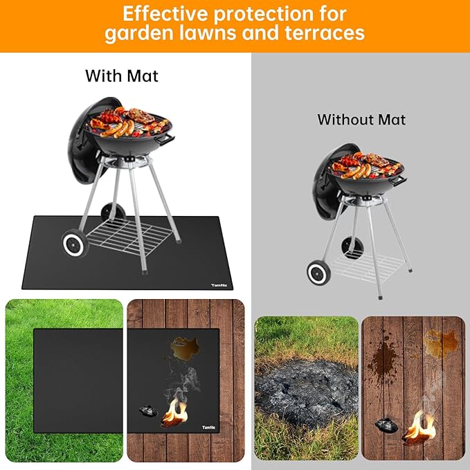 Tamfile Large 78 x 48 Inch Under Grill Mats for Outdoor Grill, Double-Sided Fireproof Heat-Resistant Pad, Indoor Fireplace/Fire Pit Rubber Mat, Oil-Proof Waterproof BBQ Protector for Deck and Patio