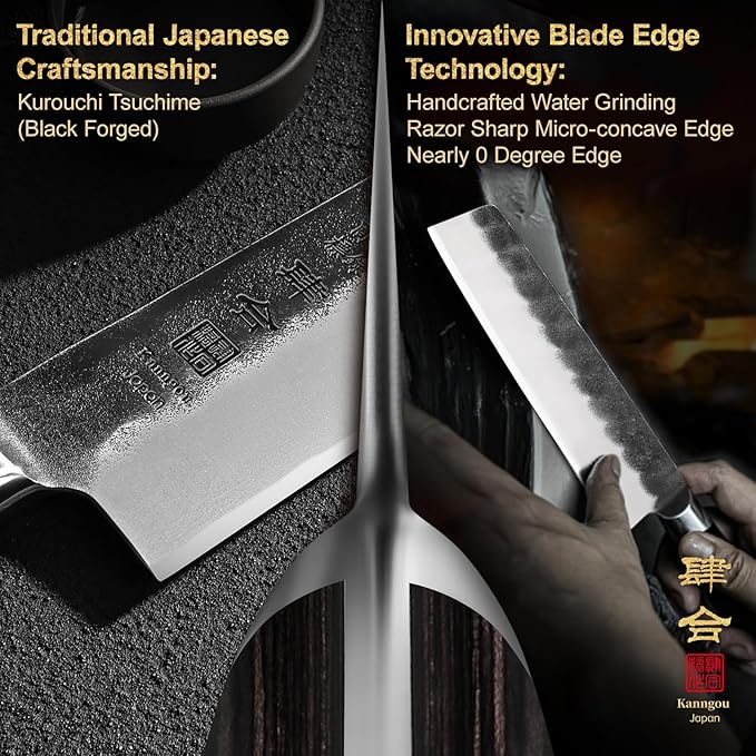 7 Inch Nakiri Knife, Black Forged Japanese Cleaver Knife Chefs Knife with High Carbon Stainless Steel, Japanese Nakiri Knife with Full Tang Pakkawood Handle, Christmas Gift with Premium Box