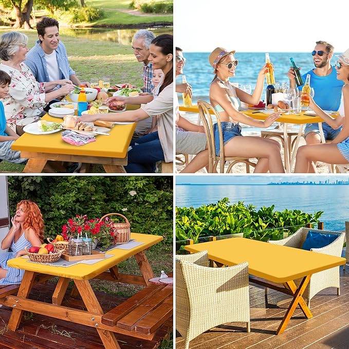 homing Rectangle Table Cloth Cover, Waterproof Polyester Elastic Fitted Tablecloth, Fits for 8 Foot Folding Tables, Washable Table Protector for Fall, Thanksgiving (Mustard Yellow, 30" x 96")