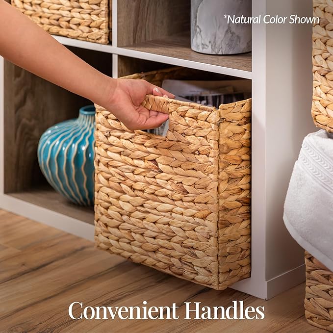 Best Choice Products 12x12in Pack of 5 Cube Storage Baskets, Water Hyacinth Multipurpose Collapsible Organizers, Handwoven Laundry Totes for Laundry, Living Room, Kids Room & Nursery - Black