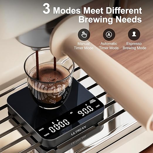 Ultrean Mini Coffee Scale with Timer, Rechargeable Espresso Scale, 2kg/0.1g Accurate Scale for Espresso and Pour-Over Coffee, Portable Digital Kitchen Scale with 3 Brewing Modes