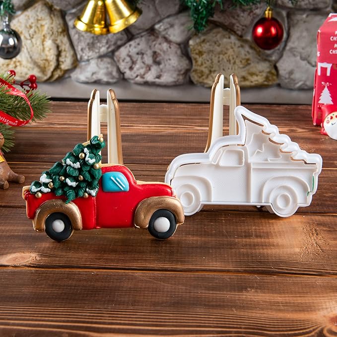 Flycalf Christmas Cookie Cutters Truck With Christmas Tree Shapes Fall Holiday PLA Baking Accessories Cutter Molds Gifts for Kids Decorative Party 3" Kitchen Cake Supplies