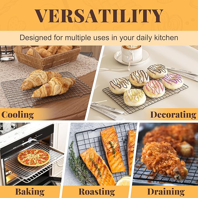 Cooling Racks for Cooking and Baking - 2 PCS 10" x 15" Grid Wire Baking Rack for Oven Cooking, Baking, Grilling, Roasting - Dishwasher Safe Bacon Rack - Fits Jelly Roll Cookie Sheet Pan
