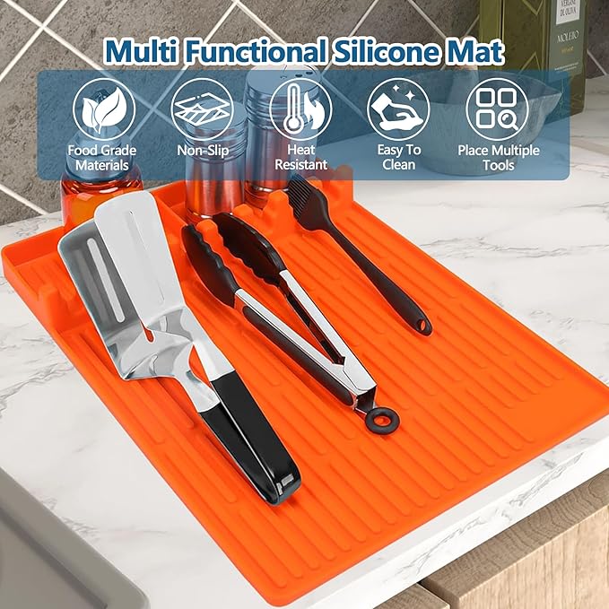 Silicone Griddle Mat for Blackstone - BBQ Grill Accessory with Drip Pad & Spatula Holder - Ideal for Outdoor Cooking & Kitchen Counter