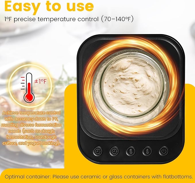 Sourdough Starter Warmer Mat with 24H Timer & Memory Function, Precise 1°F Thermostat Control (70-140°F), Perfect Bread Fermentation Mat for Home Baking