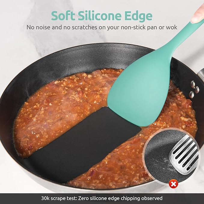 U-Taste 600ºF Heat Resistant Wok Spatula: 13.76" Long, 3.63" Wide Silicone Cooking Utensils with Flexible Edge & Sturdy Core, for Kitchen Stir Fry, Serving, Scoop, Non-Stick Pan, Cast Iron (Aqua Sky)