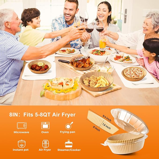 250 Pcs 8" Round Air Fryer Liners Disposable, Unbleached Parchment Paper Liners for Airfryer Basket, Non-Stick & Leakproof Baking Paper for Oven Roasting