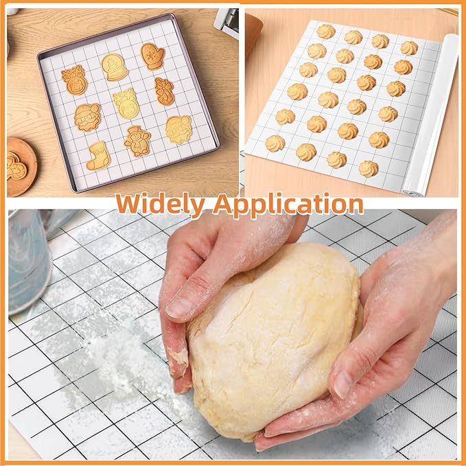 Silicone Baking Mat Roll, 12 In x 8 FT Non-Stick Grid Pastry Mat Free Cutting, Heat Resistant Food Grade Counter Mat, Air Fryer Liner for Pizza, biscuit, Pie Crust